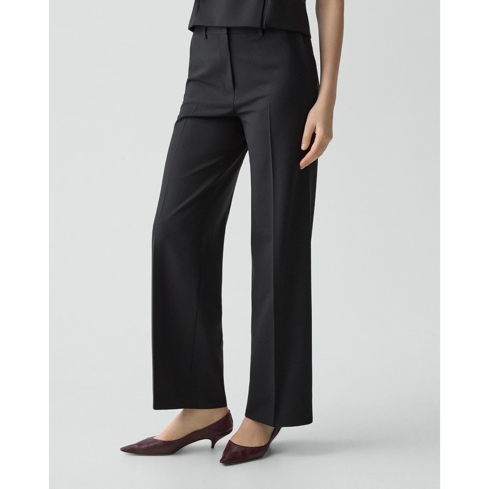 Theory Luke Stretch Canvas Trouser‎ Pants in Black Women 6 Straight USA NWT $225